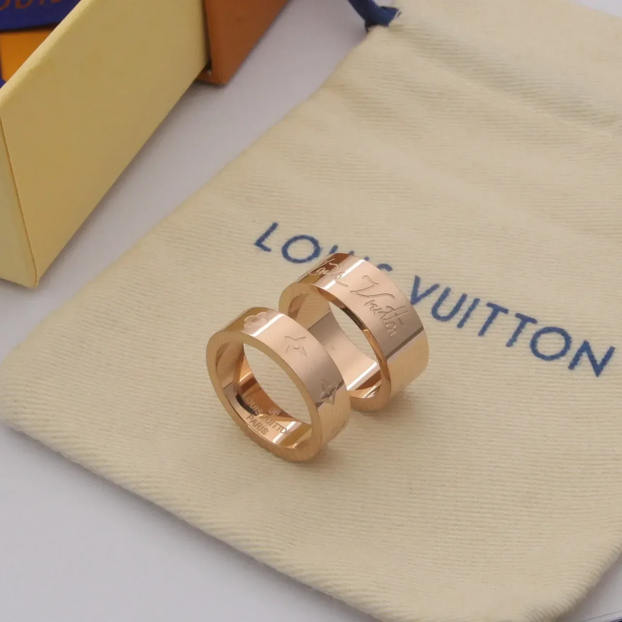 Louis Vuitton Monogram Double-Band Ring Gold Silver Engraved Ring 7