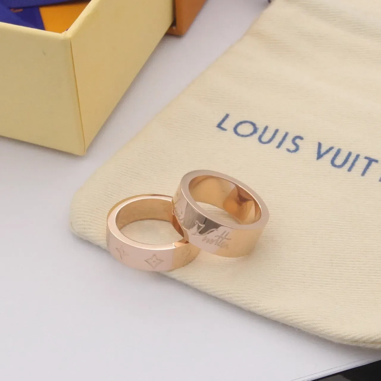 Louis Vuitton Monogram Double-Band Ring Gold Silver Engraved Ring 8