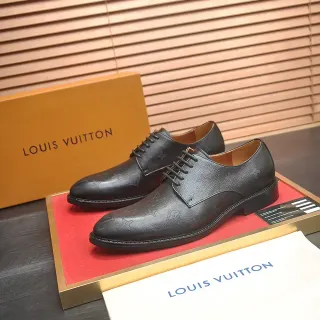 Louis Vuitton Monogram-Embossed Black Cap-Toe Oxford Shoes