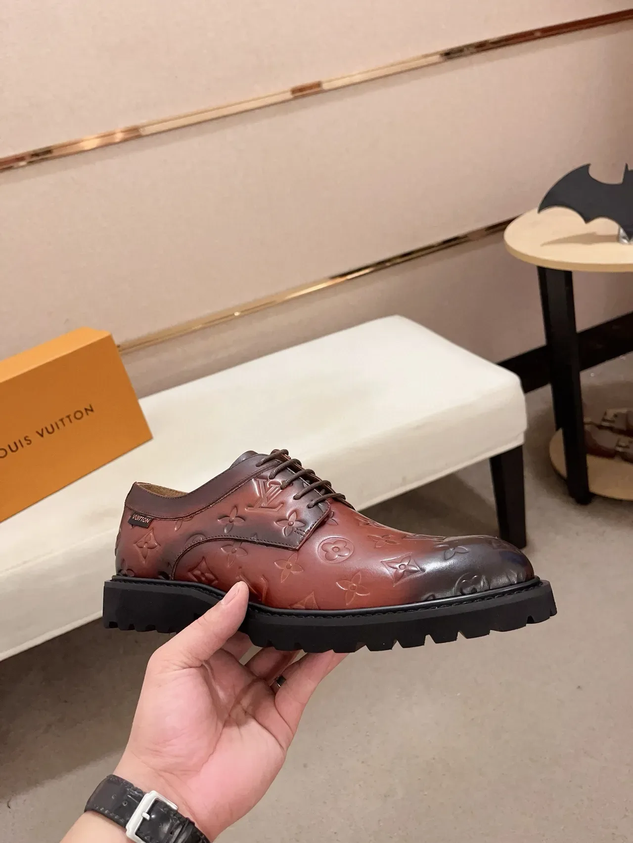 Louis Vuitton Monogram-Embossed Brown Oxford Shoe 5