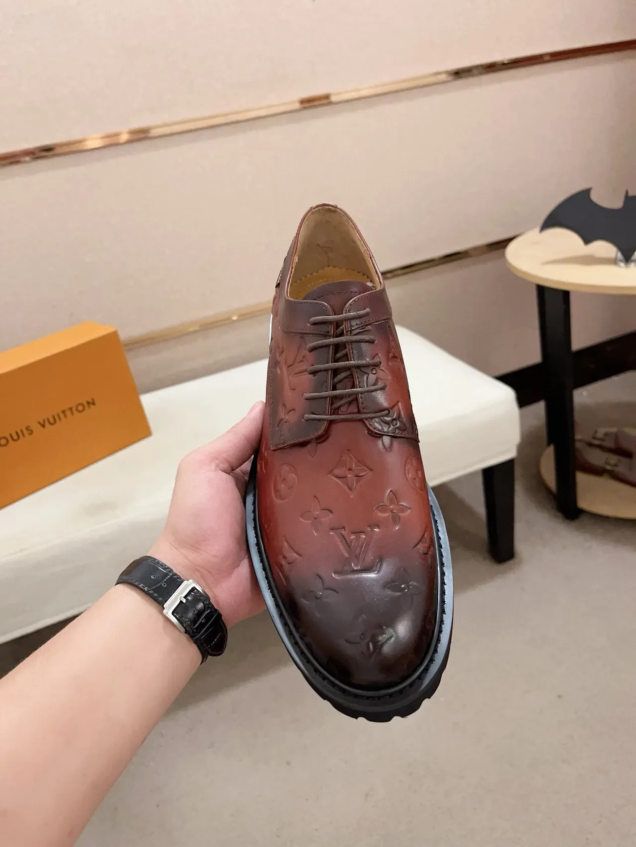 Louis Vuitton Monogram-Embossed Brown Oxford Shoe 6