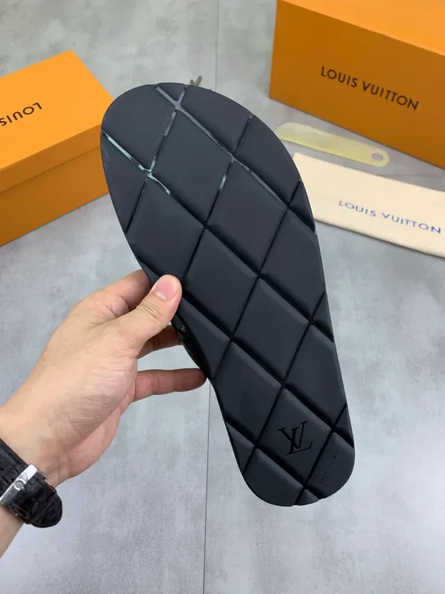 Louis Vuitton Monogram-Embossed Cross Strap Black Slippers 2