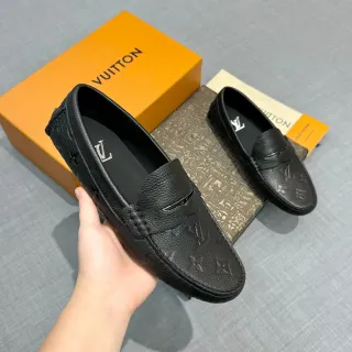 Louis Vuitton Monogram-Embossed Penny Loafer Black Leather Loafers