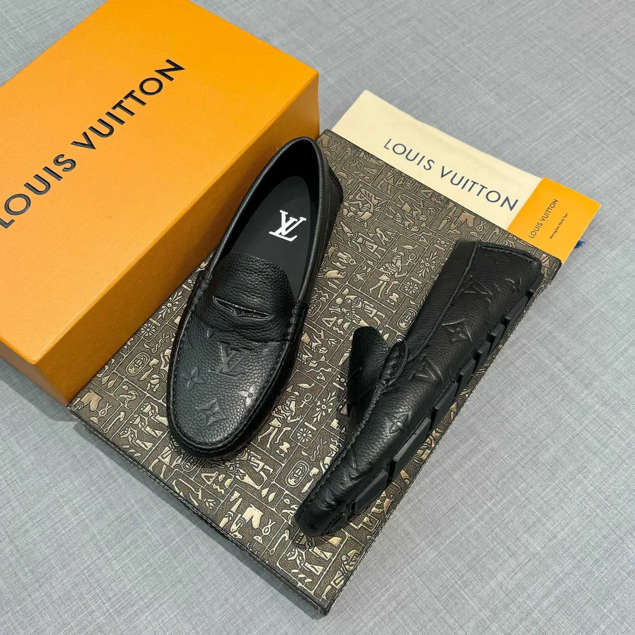 Louis Vuitton Monogram-Embossed Penny Loafer Black Leather Loafers 2