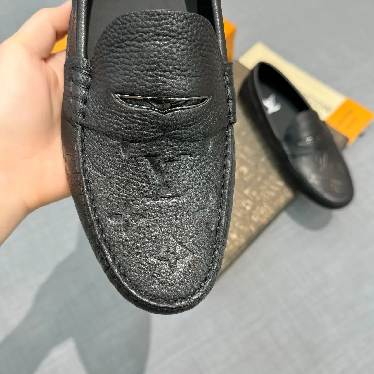 Louis Vuitton Monogram-Embossed Penny Loafer Black Leather Loafers 3