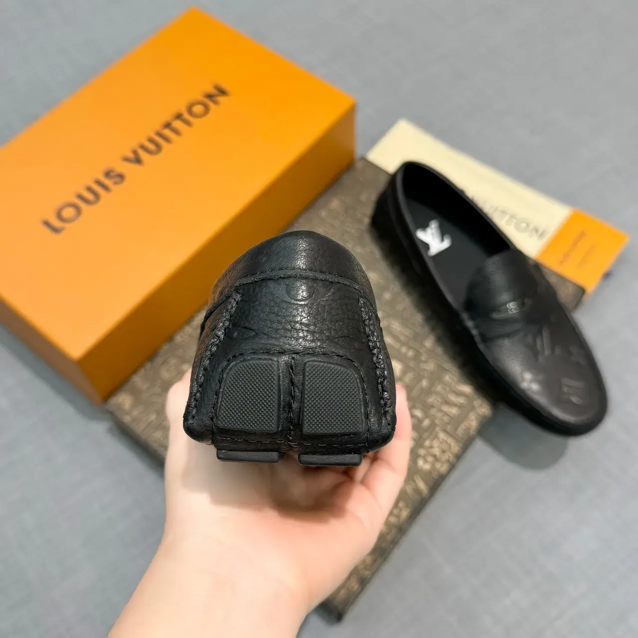 Louis Vuitton Monogram-Embossed Penny Loafer Black Leather Loafers 4
