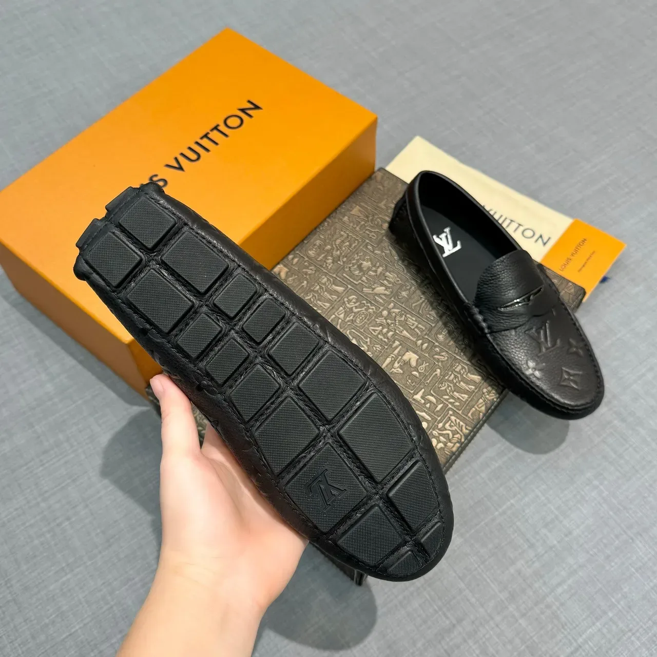 Louis Vuitton Monogram-Embossed Penny Loafer Black Leather Loafers 5