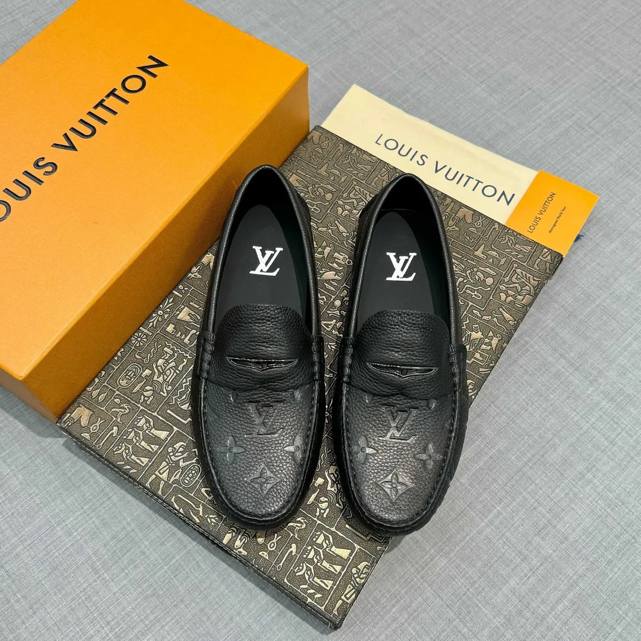 Louis Vuitton Monogram-Embossed Penny Loafer Black Leather Loafers 6