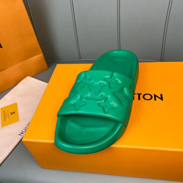 Louis Vuitton Monogram-Embossed Slide Green Molded Rubber Strap Slippers 9