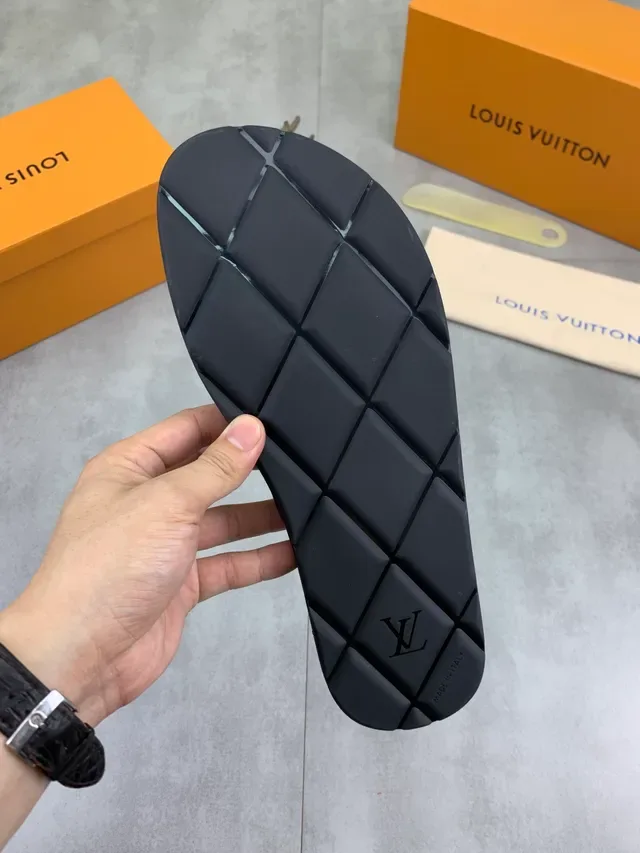 Louis Vuitton Monogram Embossed Strap Black Slide Slippers 2