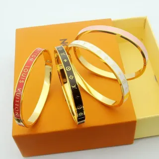 Louis Vuitton Monogram Enamel Bangle Pulsera Dorada Multicolor con Bisagras y Inlay