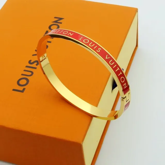 Louis Vuitton Monogram Enamel Bangle Gold Multicolor Hinged Inlay Bracelet 3