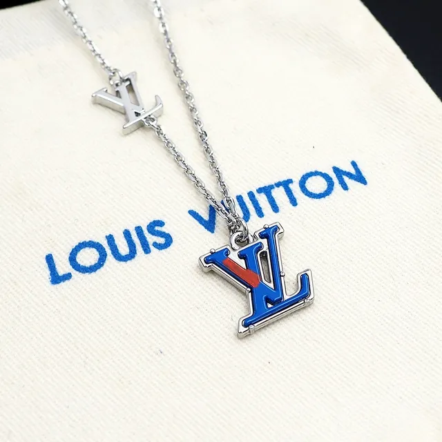 Louis Vuitton Monogram Enamel Blue Red Pendant Necklace 2
