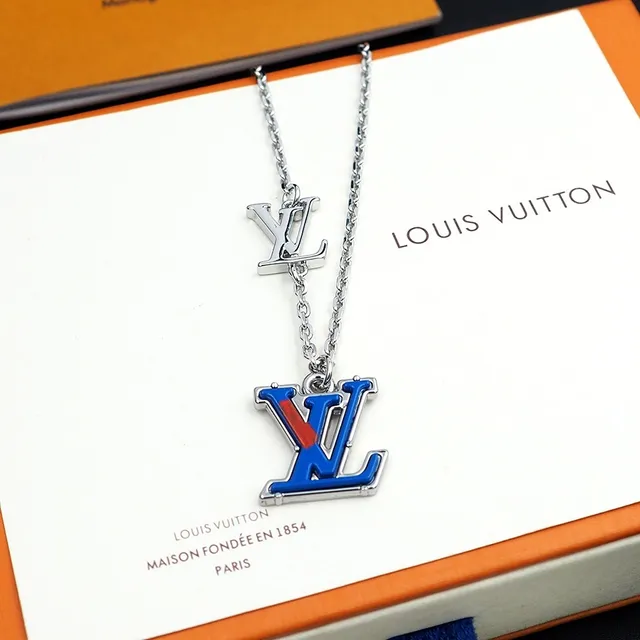 Louis Vuitton Monogram Enamel Blue Red Pendant Necklace 3