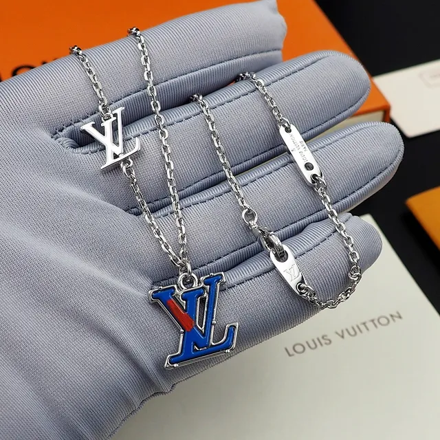 Louis Vuitton Monogram Enamel Blue Red Pendant Necklace 4