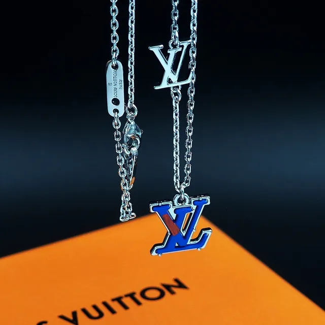 Louis Vuitton Monogram Enamel Blue Red Pendant Necklace 6