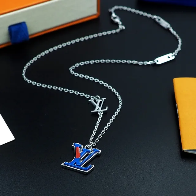 Louis Vuitton Monogram Enamel Blue Red Pendant Necklace 8