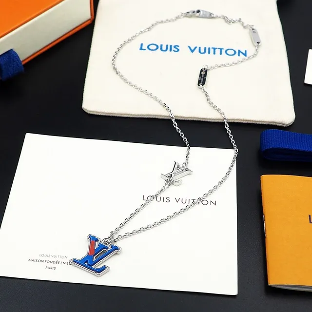 Louis Vuitton Monogram Enamel Blue Red Pendant Necklace 9