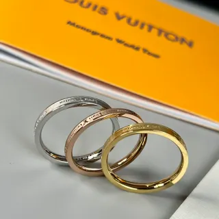 Louis Vuitton Monogram Engraved Ring Gold Silver Thin Band Logo Ring