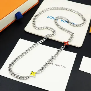 Louis Vuitton Monogram Flower Enamel Charm Curb Chain Necklace