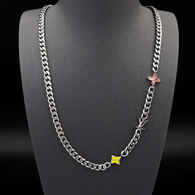 Louis Vuitton Monogram Flower Enamel Charm Curb Chain Necklace 5