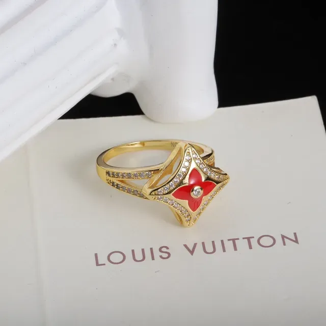 Louis Vuitton Monogram Flower Gold Red Chain Enamel Quatrefoil Pendants Necklace 5