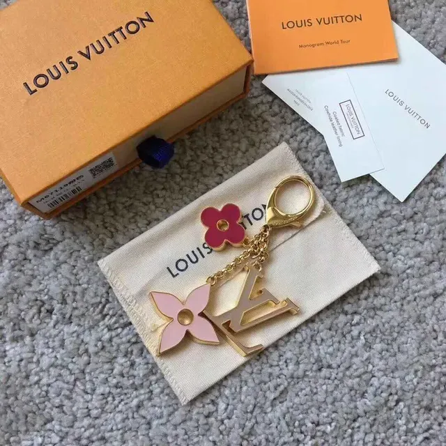 Louis Vuitton Monogram Flower Key Holder Gold Pink Metal Enamel Floral Charms Bracelet 3