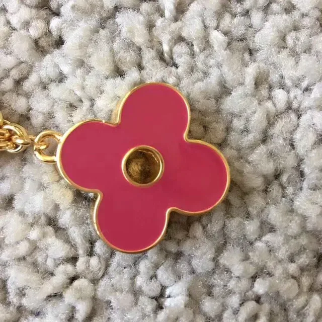 Louis Vuitton Monogram Flower Key Holder Gold Pink Metal Enamel Floral Charms Bracelet 7
