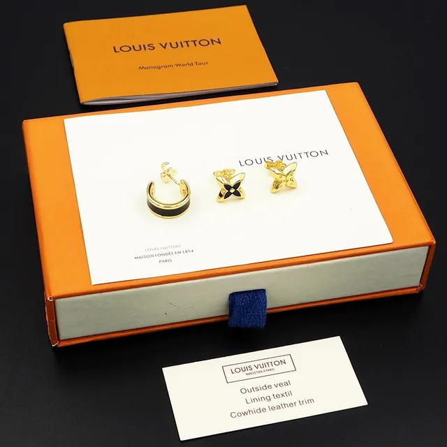 Louis Vuitton Monogram Flower Motif Gold and Black Earrings 5