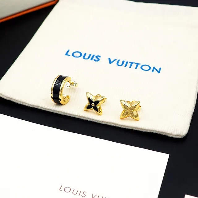 Louis Vuitton Monogram Flower Motif Gold and Black Earrings 8