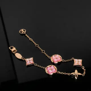 Louis Vuitton Monogram Flower Pink Enamel Gold-Tone Chain Bracelet