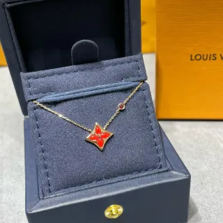 Louis Vuitton Monogram Flower Red Enamel Gold-Tone Necklace