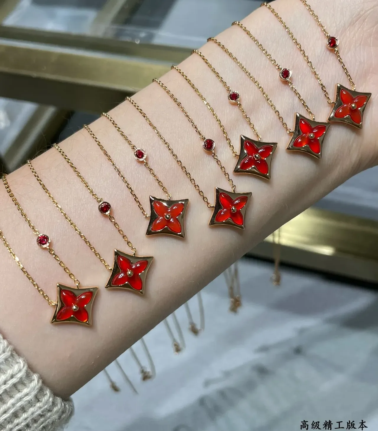Louis Vuitton Monogram Flower Red Enamel Gold-Tone Necklace 5