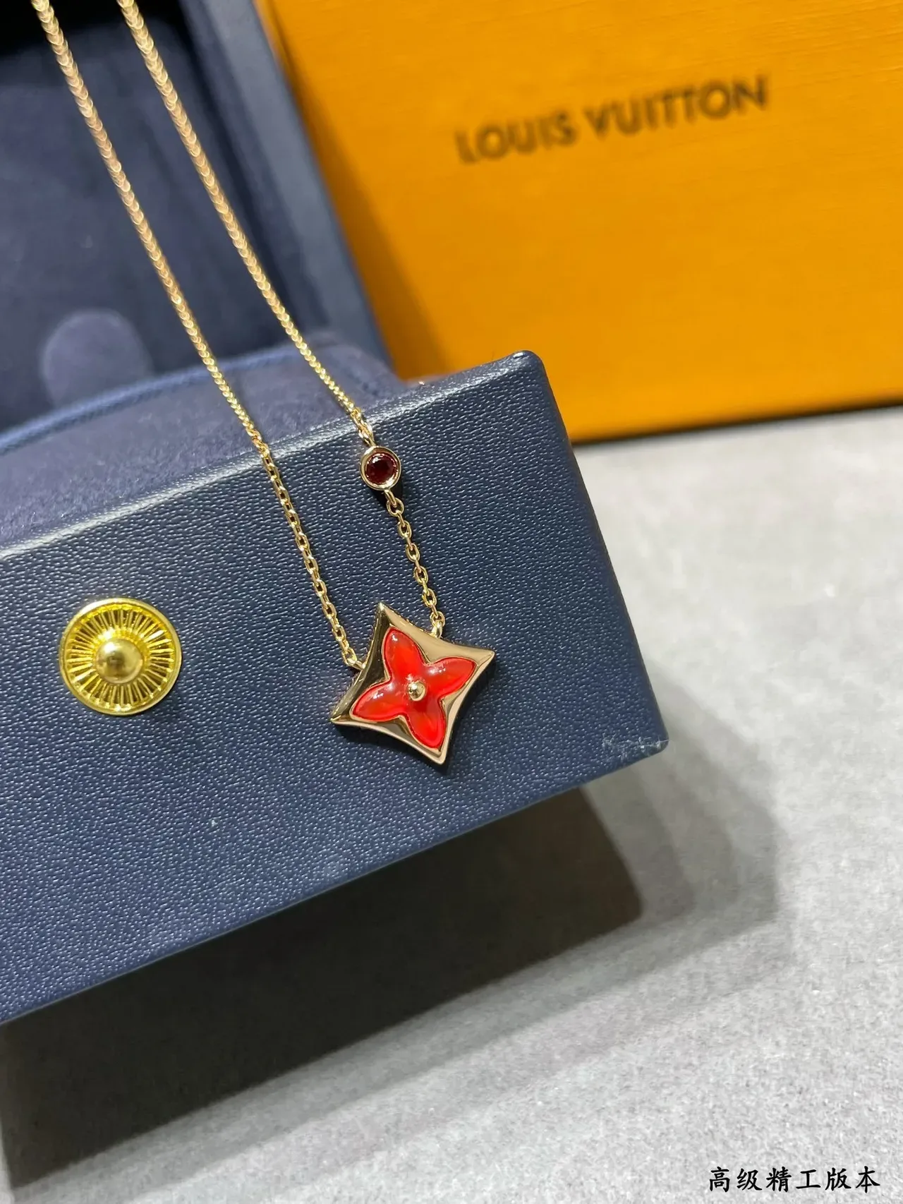 Louis Vuitton Monogram Flower Red Enamel Gold-Tone Necklace 7