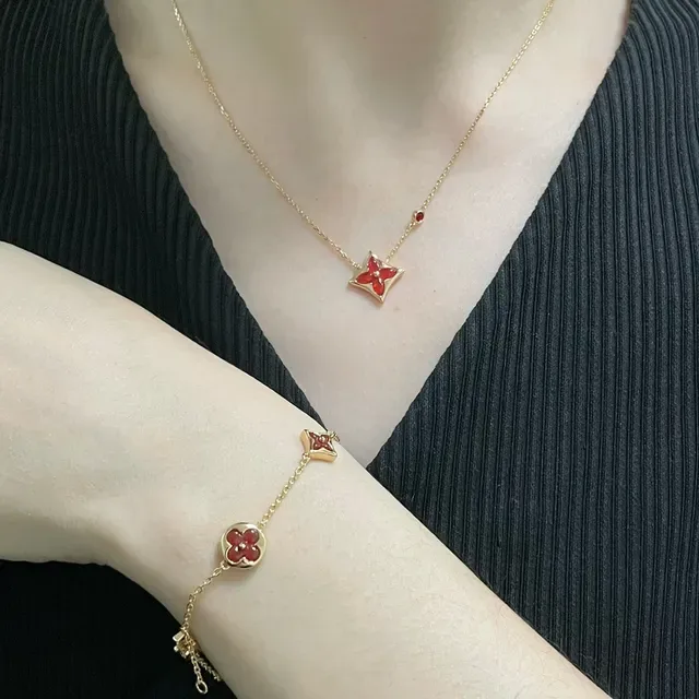 Louis Vuitton Monogram Flower Red Enamel Gold-Tone Necklace 8