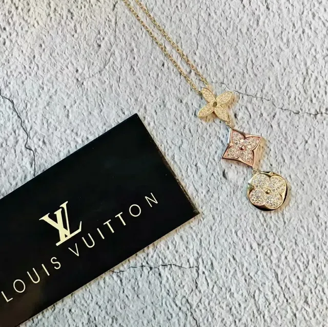 Louis Vuitton Monogram Flower Three-Pendant Pavé Crystal Necklace 6