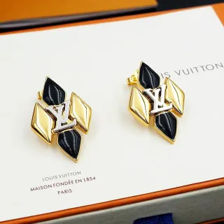 Louis Vuitton Monogram Geometric Black and Gold Stud Earrings