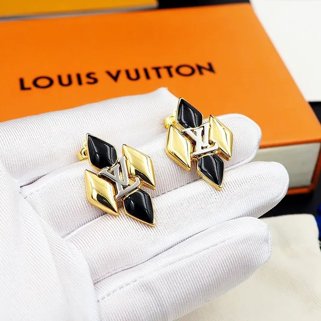 Louis Vuitton Monogram Geometric Black and Gold Stud Earrings 3