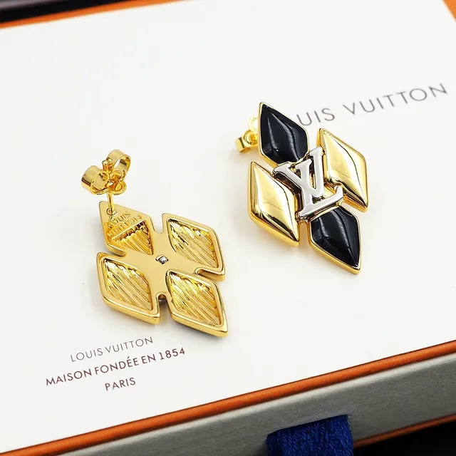 Louis Vuitton Monogram Geometric Black and Gold Stud Earrings 4