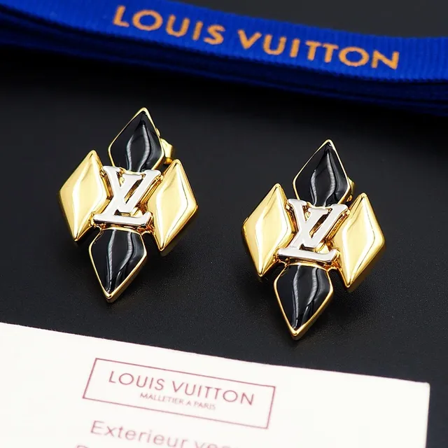 Louis Vuitton Monogram Geometric Black and Gold Stud Earrings 7
