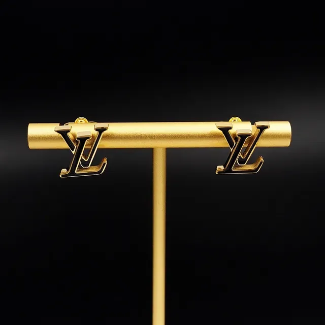 Louis Vuitton Monogram Gold and Black Enamel Stud Earrings 2