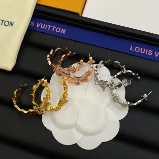 Louis Vuitton Monogram Gold Silver Hoops Pavé Crystal Embellishment Earrings