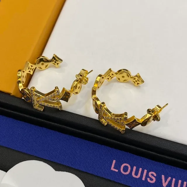 Louis Vuitton Monogram Gold Silver Hoops Pavé Crystal Embellishment Earrings 4