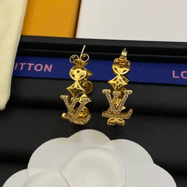 Louis Vuitton Monogram Gold Silver Hoops Pavé Crystal Embellishment Earrings 5
