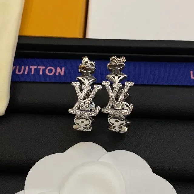 Louis Vuitton Monogram Gold Silver Hoops Pavé Crystal Embellishment Earrings 6