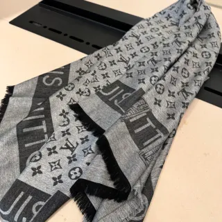 Louis Vuitton Monogram Graphite Gray Black Monogrammed Fringed Cashmere Scarf