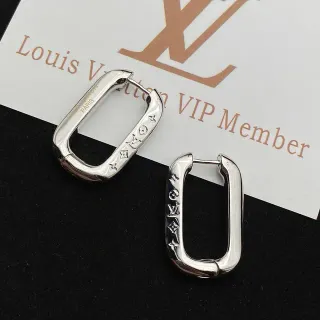 Louis Vuitton Monogram Hoop Silver Rectangular Polished Metal Earrings