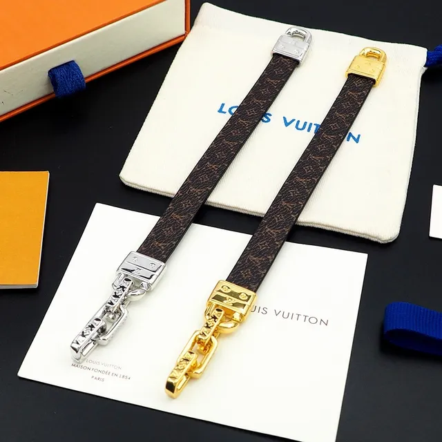 Louis Vuitton Monogram Leather and Silver-Tone Chain Bracelet 2