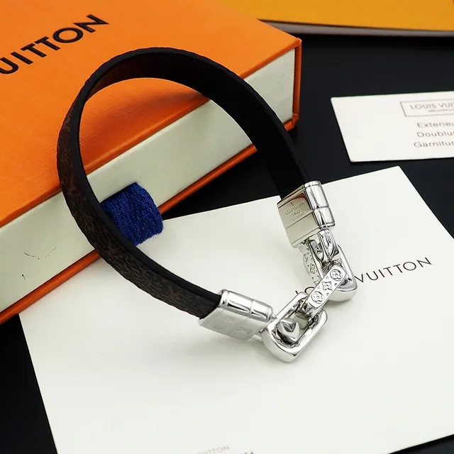 Louis Vuitton Monogram Leather and Silver-Tone Chain Bracelet 4