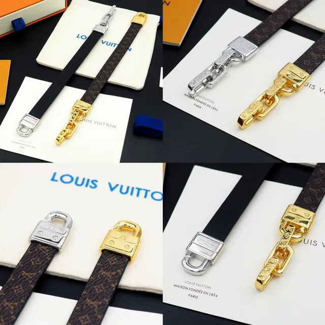Louis Vuitton Monogram Leather and Silver-Tone Chain Bracelet 8